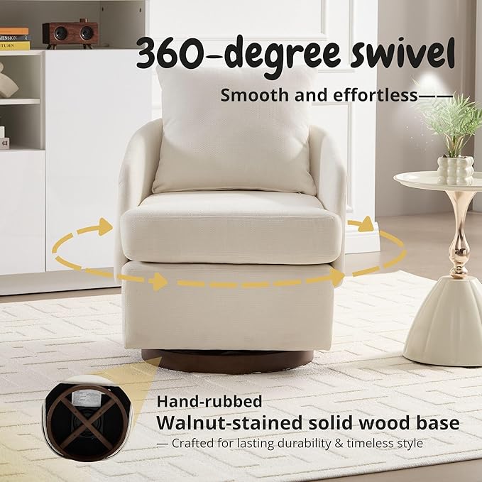 Beige Swivel Accent Chair Set of 2Comfy 360-Degree Swivel Barrel Chair with Back Pillow Living Room Bedroom Accent Arm Chairs Small Modern Upholstered Single Office Club Sofa ChairChenille