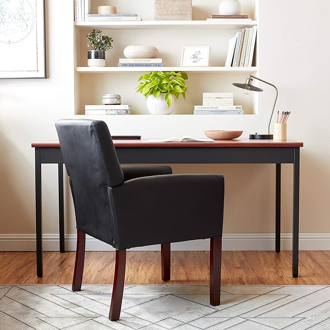 Boss Office Products Reception Box Arm Chair with Mahogany Finish in Black (B629M)