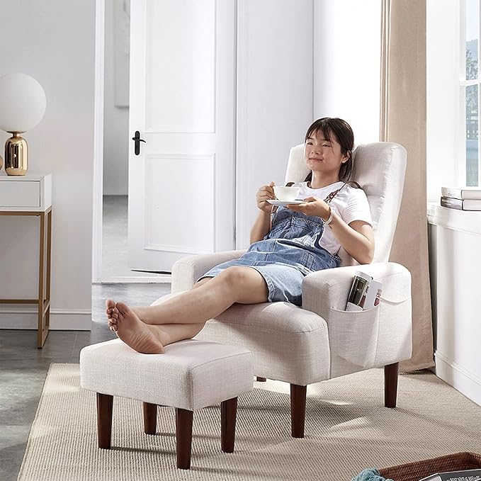 Redde Boo Modern Design Living Room Cream White Recliner Soft Cozy Sofa Chair with Ottoman