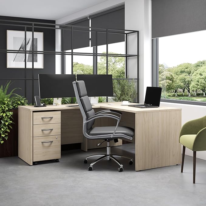 Bush Business Furniture 60W x 30D L Shaped Desk with Mobile File Cabinet Corner Table and Drawers for Home or Professional Office Studio C Collection Natural Elm