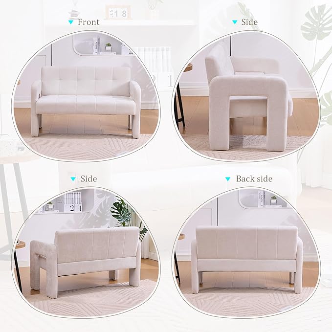47'' Modern Loveseat Comfortable Small Couch for Two with Chenille Fabric Minimalist Accent Chair for Bedroom Office Entryway Dorm (Beige)