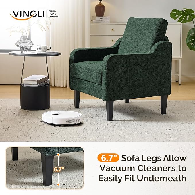 VINGLI Accent Chair for Living Room Chairs Reading Chair for Bedroom Chair Scooped Arm Chair Mid Century Modern Accent Chairs Upholstered Comfy Chair for Apartment Waiting Room (2 Dark Green)