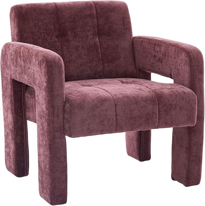 Neftis 26 W x 27 L Accent Chair for Living Room Wine Red Modern Minimalist Armchair with Chenille Fabric High-Density Foam Wide Comfy Leisure Armchair for Bedroom/Office/Apartment