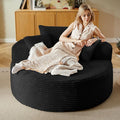 55''Oversized Round Chair Lounge Chaise IndoorCloud Boneless Large Circle Chair with Plush CorduroyNo Assembly RequiredFluffy Modern Sleeper Sofa Bed for ReadingLiving Room(blackFabric Upgrade)