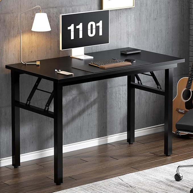Folding Desk 39 inch No Assembly Folding Desks for Small Spaces Sturdy Foldable Computer Desk Functional Home Office Desks Study Writing Desk Office Table Workstation for Home Office Outdoor