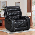Manual Rocking Recliner Chair 36 Wide Black PU Leather with Diamond Stitching 350 lbs Capacity 90-165° Recline (Black)