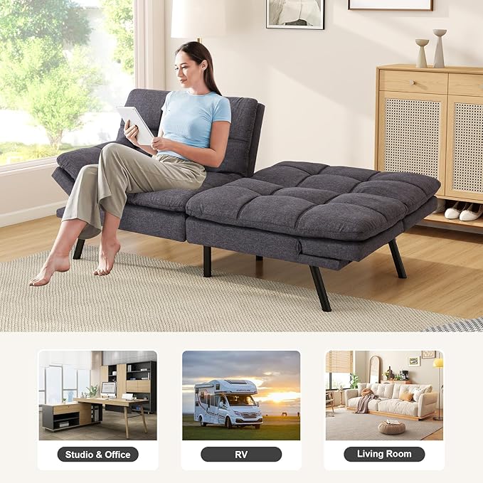 Opoiar Futon Sofa Bed Convertible Memory Foam Foldable Couch Modern Sleeper Loveseat with Adjustable Armrests&ampBackrests for Small Spaces Office Studio Apartment Dorm Game Room