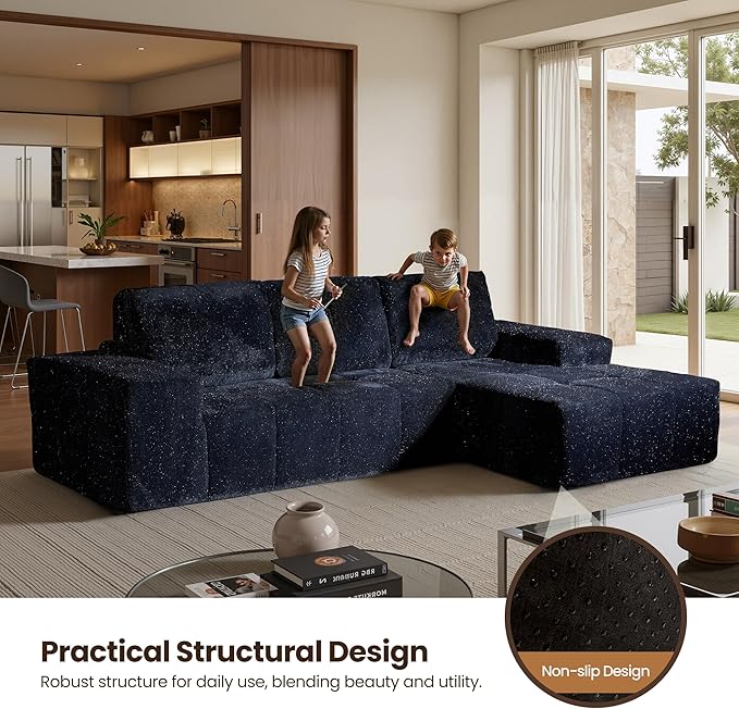 114 Cloud Couch Sectional with OttomanU Shaped Boneless Couches in A BoxDeep Seat Modular Sectional Sofa with Comfy Chaise No Assembly RequiredBlue