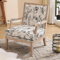 Modern Farmhouse Accent Chair Wide Linen Upholstered Living Room Chair with Armrest Pads Coastal French Country Wooden Armchair for Bedroom Guest Room Floral Pattern