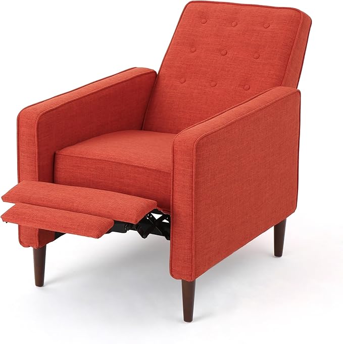 KEIKI Push Back Chair for Living Room Mid-Century Modern Recliner with Birch Legs