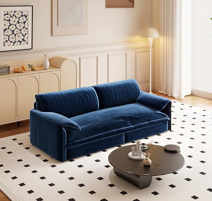 3 in 1 Convertible Queen Sleeper Sofa Bed Comfy Pull Out Futon Couch Bed 66 Modern Velvet Recliner Loveseat Sofa Multi-Functional Blue Cloud Couch for Living RoomApartmentOffice (Blue 66)