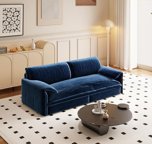 Cilee 66 Folding Sofa Bed 3-in-1 Convertible Loveseat Sleeper Sofa Pull Out Futon Sofa Bed Comfy Floor Couch with Storage Pocket Love Seats Furniture for Living Room Velvet Blue