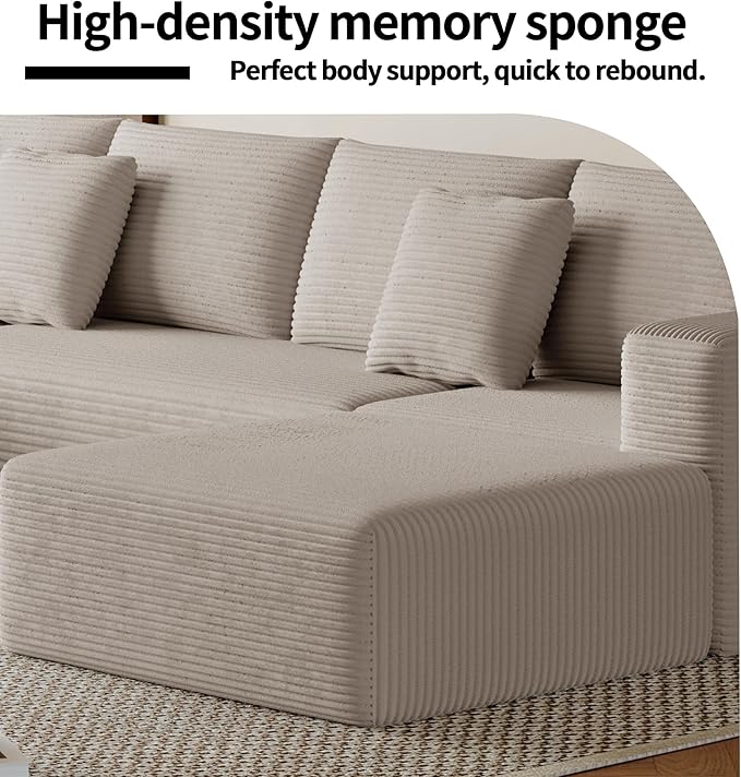 134.6'' U-Shaped Modular Sectional SofaModern Comfortable Corduroy Cloud CouchConvertible Boneless Couches for Living Room with OttomanNo Assembly(Camel)