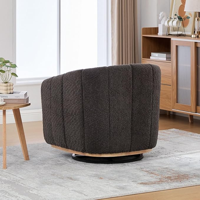 32 W Swivel Barrel Chair Boucle Chenille Accent Chair Upholstered Tufted Club Armchair Single Sofa Chairs with Metal Base for Living Room Family Room Bedroom Lounge Area Office (Charcoal)