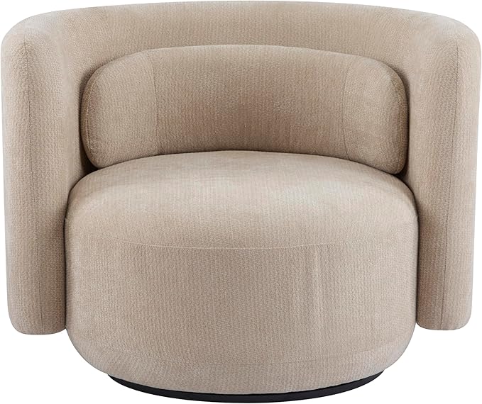 Christopher Knight Home Tanzy 360-Degree Swivel Barrel Chair Upholstered Lounge Chair Indoor Comfy Armchair with Lumbar Pillow for Living Room Thick Cushion Metal Base and Wood Frame Khaki