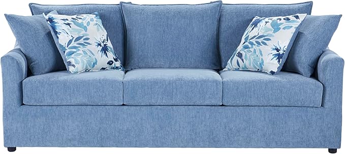 New Classic Furniture Sylvie Polyester 3-Seater Sofa Couch with 4 Accent Pillows Blue Slate
