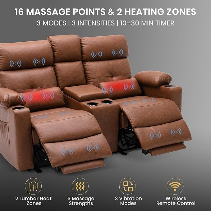 68 Power Reclining Loveseat with Heat &amp Massage Wall Hugger Double Reclining Sofa with Console Cup Holders &amp Storage Power Reclining Couch for Camper Trailer RV Home Theater Living Room