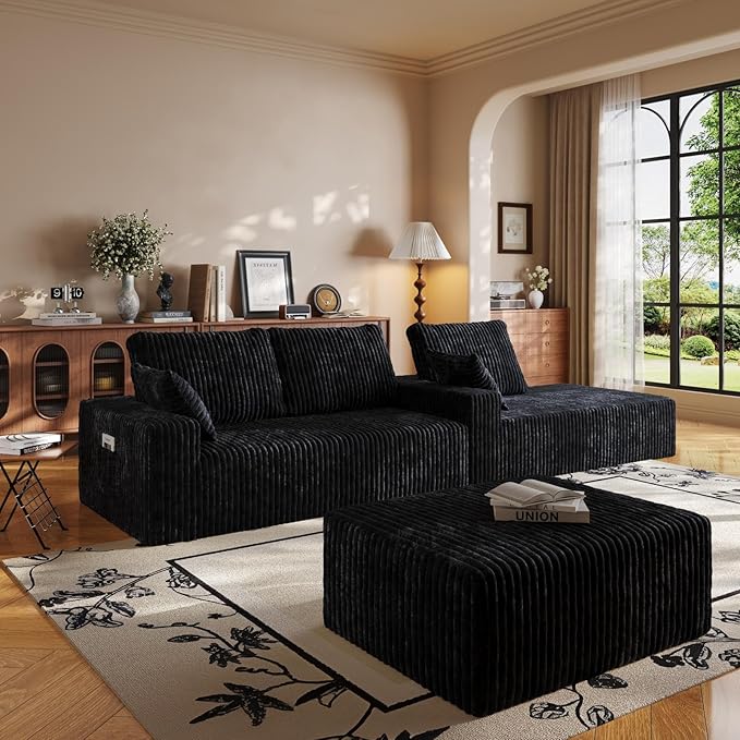108 U Shaped Sectional Couch with Ottoman Corduroy Modular Sectional Sofa with Deep Seat Modern Modular L-Shape Sofa Couch with ChaiseUpholstered Boneless Couches for Living Room Bedroom