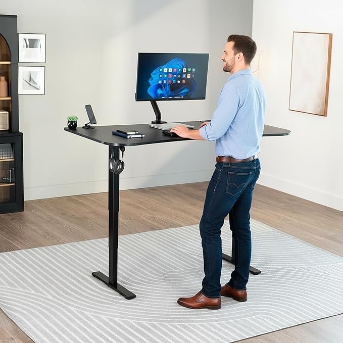 VIVO Electric 63 x 32 in Standing Desk with Built-in Power Strip Touch Screen Adjustment 220 lb Frame Support 2E Series Black Top Black Frame DESK-KIT-2EBAC