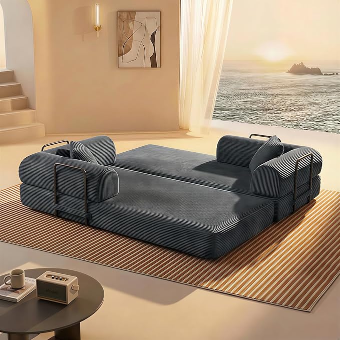 Convertible Sleeper Sofa Bed Folding Floor Mattress Couch with Fixed-Shape Frame Futon Boneless Couch Lounge Loveseat with Pull Out Bed No Assembly Required Black