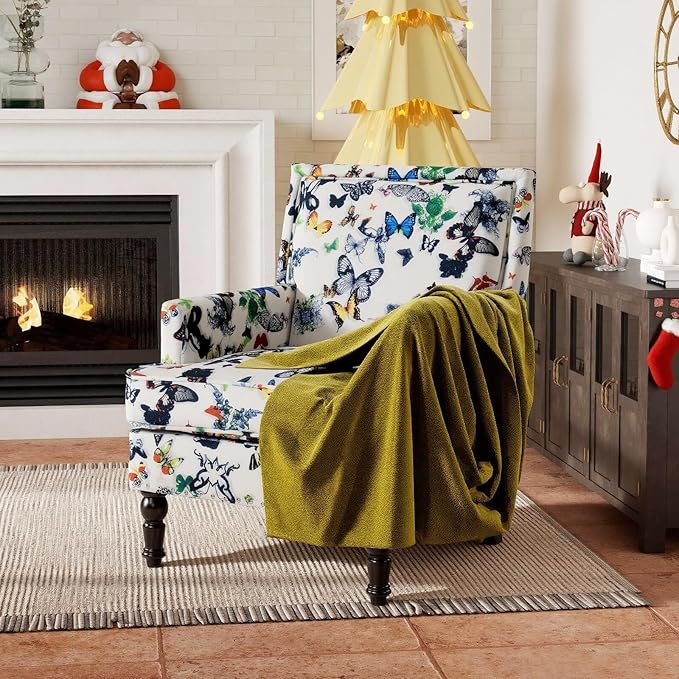 Rovibek Midcentury Modern Accent Chair - High Back Accent Chairs for Bedroom Upholstered Accent Chair with Solid Legs Decorative Chair for Living Room Bedroom Balcony