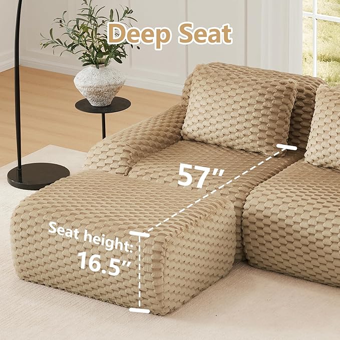 82 Modular Sectional Sofa Couch Flannelette Upholstery Boneless Couch Loveseat with Ottoman Modern L Shaped Sectional Couches for Living Room Apartment &amp Movie Room No Assembly Camel