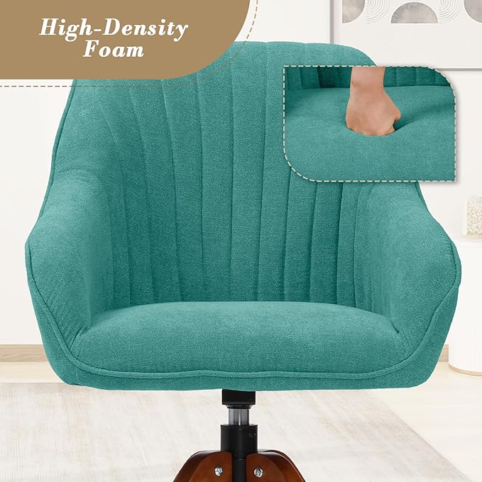 Athena Collection Modern Green Linen Upholstered Swivel Armchair Comfortable Office Desk Chair 360 Swivel Ergonomic Design