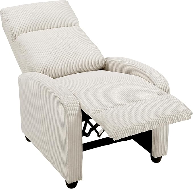 Lexicon Corduroy Pushback Recliner Chair Armchair Push Back Recliner Solid Wood Frame and Metal Base Easy Assembly Small Soft Single Sofa Accent Chair for Living Room/Office/Apartment Beige