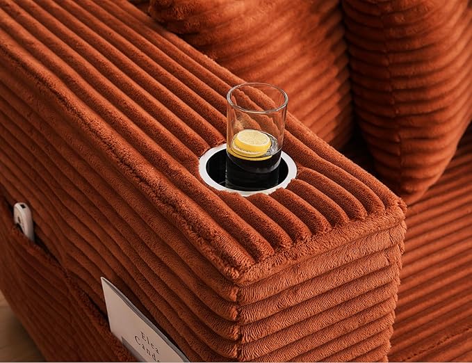 111 Inch Sleeper Sofa Bed | Convertible Cloud Sectional Couches for Living Room | L-Shaped Couch with Cup Holder Side Pocket 8 Pillpws | Orange
