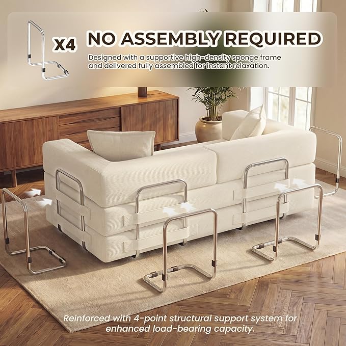 Convertible Sofa Bed78 Inch Folding Futon Sofa BedSleeper Sofa Bed with Fixed-Shape FrameBoneless Couch Loveseat with Pull Out Bed for Living Room with 2 PillowsNo Assembly Required Beige | Tool-