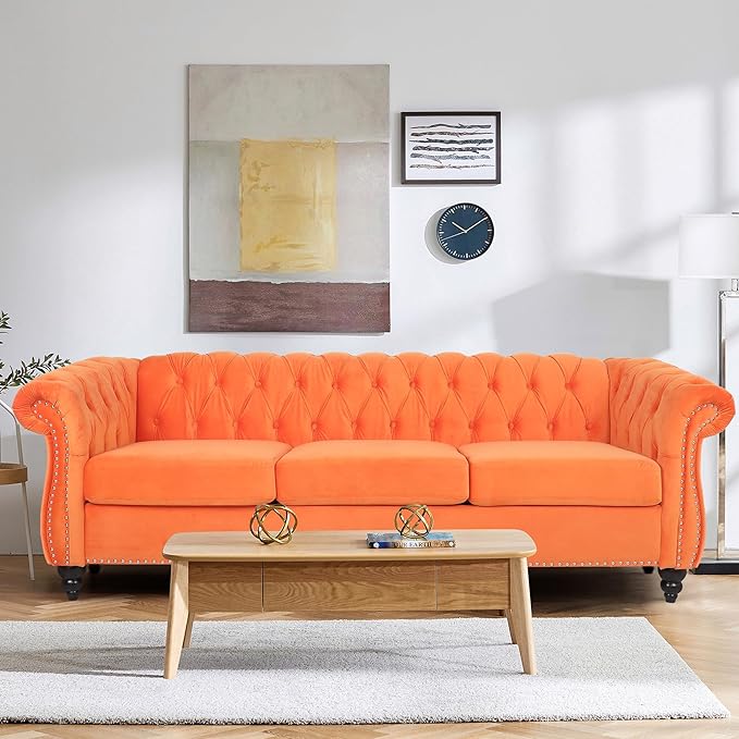 Living Room Velvet Sofa and Loveseat set Mid Century Modern Upholstered Couch with Cushions 2-Piece Home Sofa Furniture Sets Comfy Tufted Chesterfield Couches for Living Room Bedroom Office