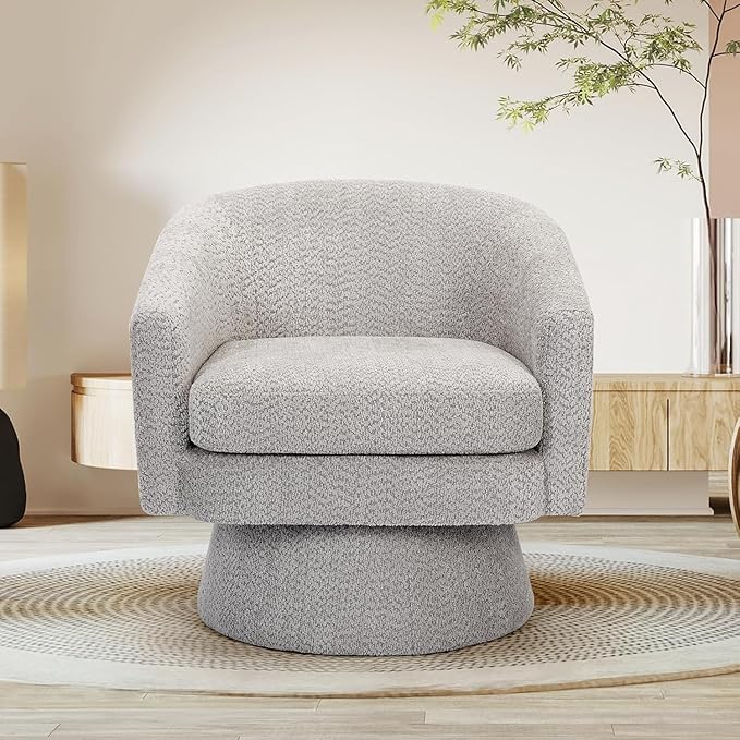 360° Swivel Accent Reading Chair - Chenille Lounge Single Sofa with Storage Modern Club Armchair for Living Room Bedroom &amp Office（Light Gray）