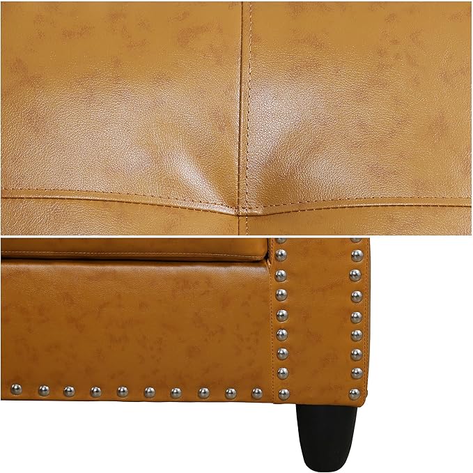 FONTOI Leather Sectional Couch Sofa 4-Seat L-Shaped Sectional Sofa with Cup Holders &amp Nail-Head Trim – Modern PU Leather Living Room Couch for Apartment Bedroom Ginger