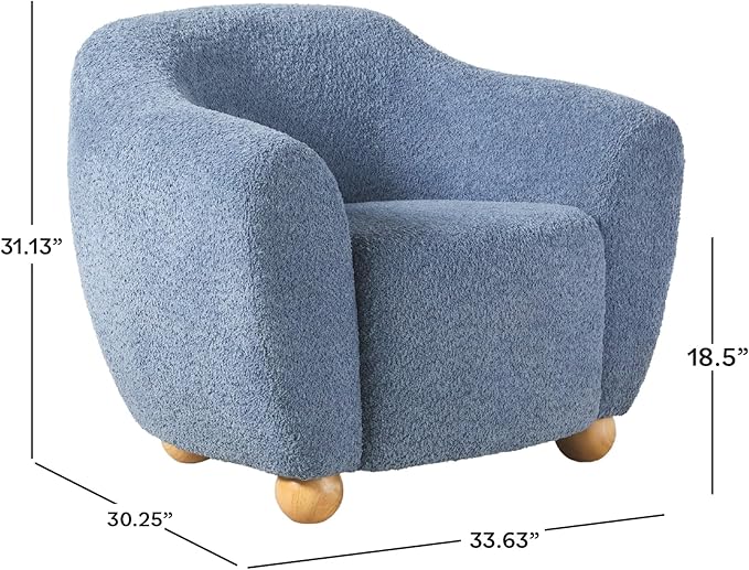 Walker Edison Linley Contemporary Bouclé Accent Chair and Small Storage Ottoman 2-Pack Soft Blue