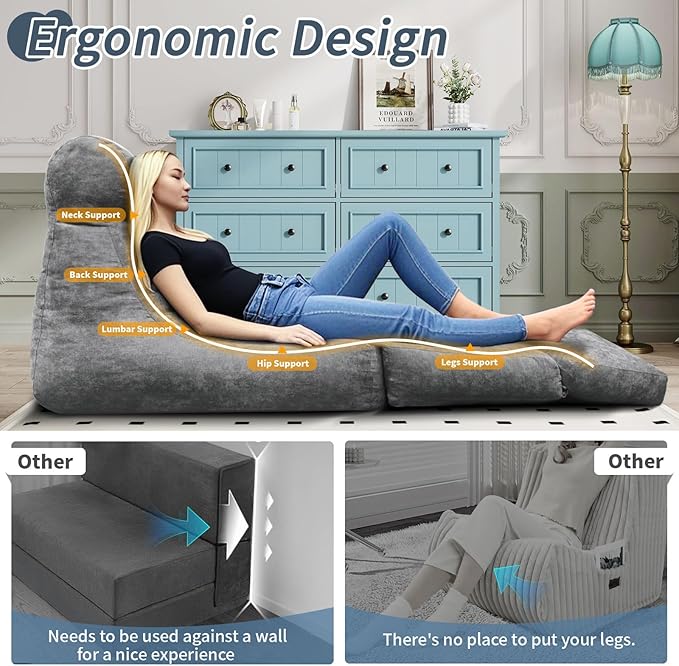 Folding Sofa Bed Floor Couch for Adults Chair Bed Convertible Sleeper Chair with Back Support Washable Cover Deep Seat Sleeper Couch for Living Room