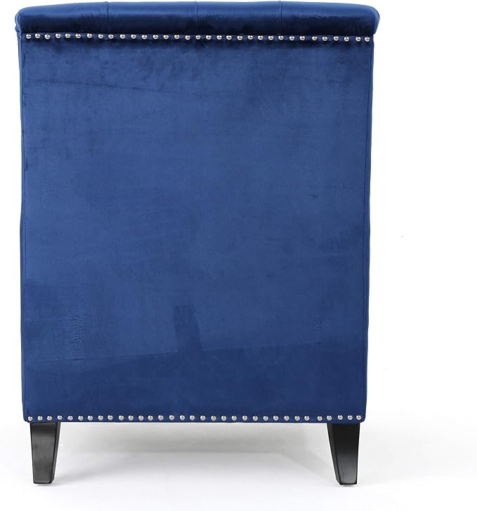 Christopher Knight Home Jaclyn Velvet Tufted Club Chair Navy Blue / Natural