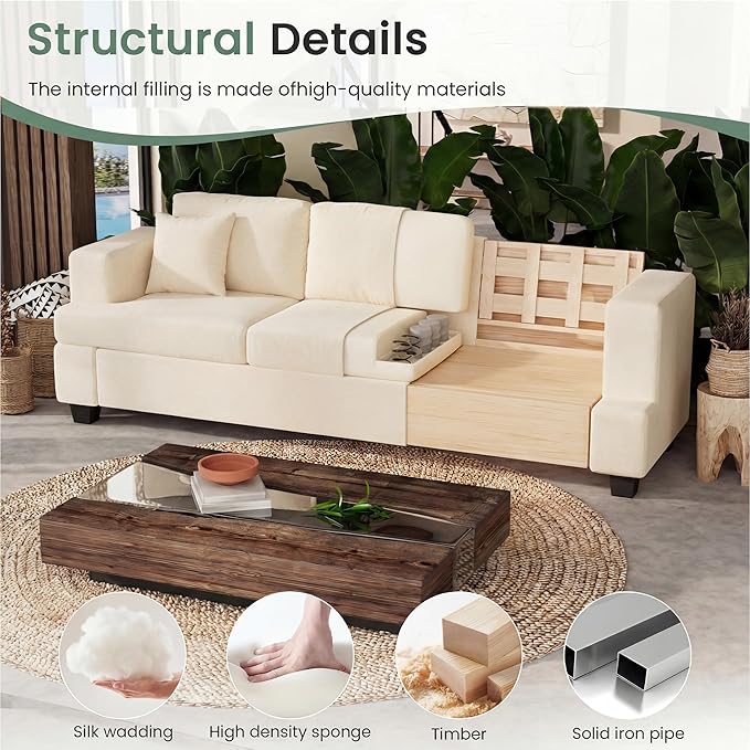 YOUDENOVA Sofa 3 Piece Set Comfy Sofa Loveseat &amp 2 3-Seater Couch with Deep Seats for Living Room Modern Sleeper Couch Beige Chenille