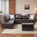 L-Shaped Sectional Sofa with Movable Chaise &amp Storage Ottoman Leather 3-Piece Modular Convertible Couches for Living Room Apartment &amp Office Brown