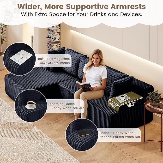Cloud Couch Upholstered Cloud Sofa Sectional Couch with L Shape Chaise Fluffy Comfy Boneless Couch with Deep Seat &amp Throw Pillows Cloud Couches for Living Room No Assembly Required Black