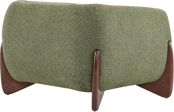 Christopher Knight Home Holly Modern Boucle Fabric Upholstered Club Chair for Living Room Home Office Apartment Relaxing Chair with Removable Cushion and Birch Wood Legs Olive Green+Walnut