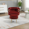 Velvet Oversized Armchair Accent Chair with Ottoman Mid-Century Modern Living Room Chairs Single Sofa Chair with Metal Legs Upholstered Tufted Reading Chairs for Bedroom Office (Wine Red)