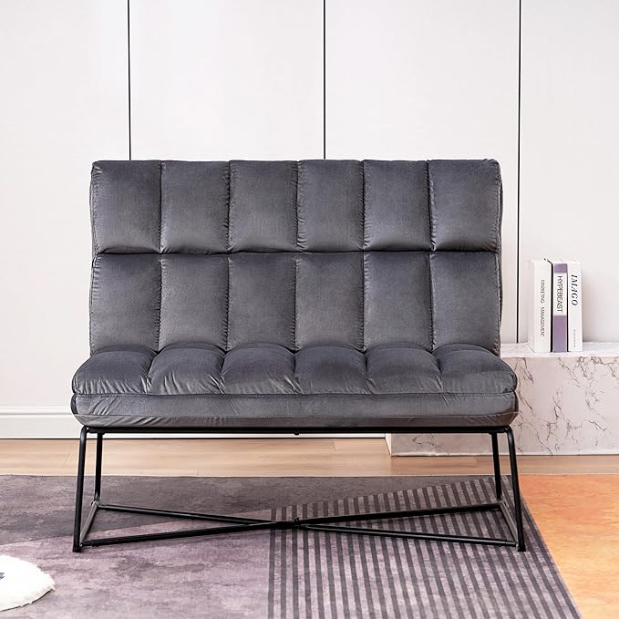 MCombo Loveseat Sofa Couch Mid-Century Velvet Armless Settee 2-Seater Upholstered Bench for Living Room Bedroom 4018 (2 Sets Dark Grey)