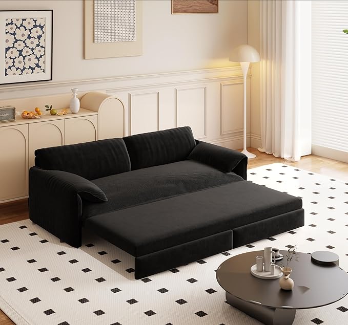 Pull Out Sofa Bed Queen 3 in 1 Convertible Sleeper Sofa Couch with Pullout Bed Comfy Futon Sofa cama moderno Velvet Recliner Loveseat for Living Room Apartment Small Space 66 Black