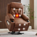 Power Lift Recliner Chair for Elderly with Vibration Massage and Lumbar Heating Oversized PU Leather Electric Lift Recliner Single Sofa with Side Pockets Two Cup Holders for Mobility Impaired