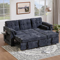 Convertible Queen Sofa Bed 63 Inch Chenille Pull Out Couch with Side Table 3 Seat Pull Out Sofa Bed with Level Adjustable Backrest Comfy Sleeper Sofas for Living Room Apartment Blue