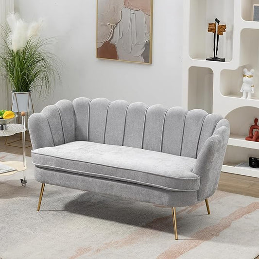 Chifee &amp Vingol Upholstered Small Loveseat for Small Space with Golden LegsLight Grey