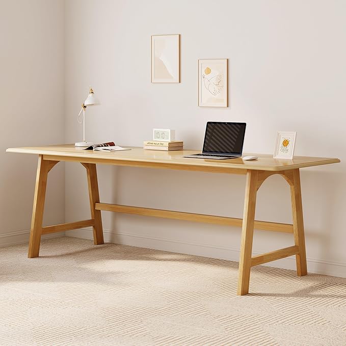 IOTXY Solid Wood Writing Table - 72 W x 24 D Minimalist Long Computer Desk for Home Office Work Study Creativity and PC Workstation Oak