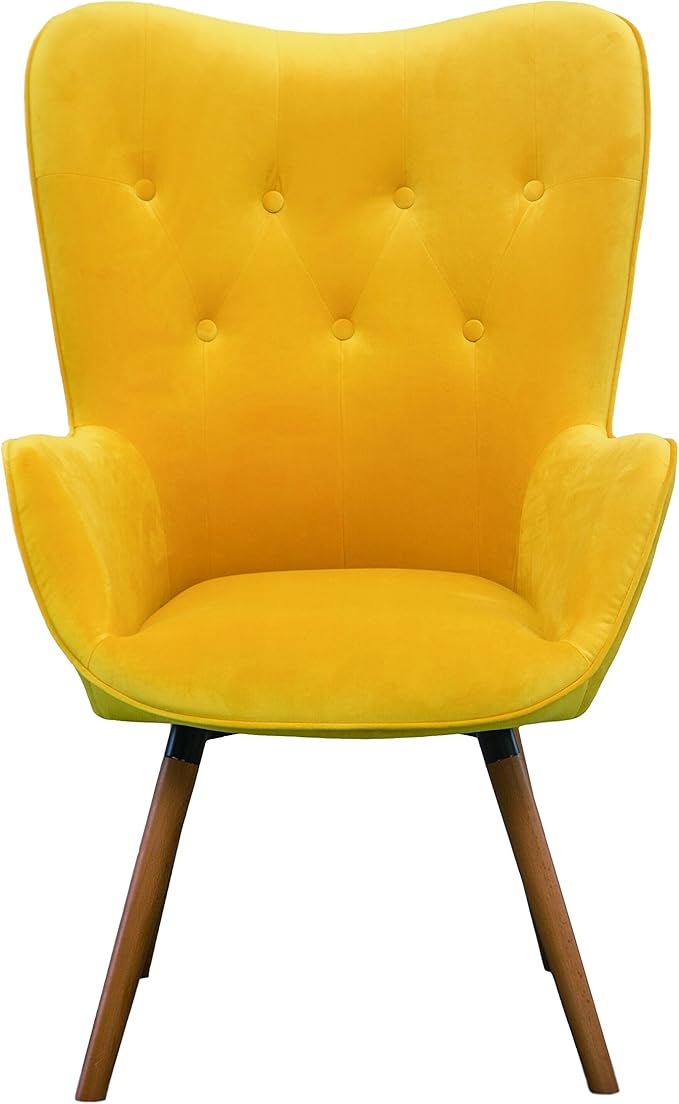 Roundhill Furniture AC155YL Doarnin Silky Velvet Tufted Button Accent Chair Yellow 30D x 41.5W x 26.8H in