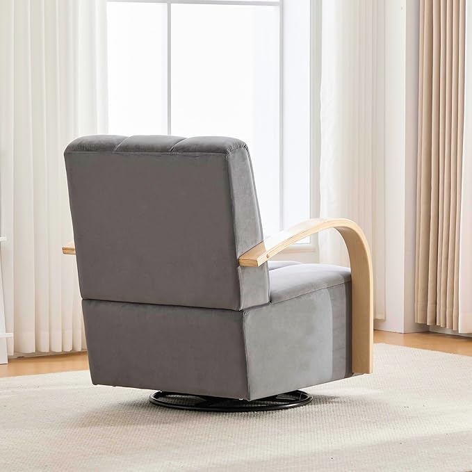 KEIKI Velvet Upholstered Swivel Accent Chair 30.3 W Single Sofa Armchair with Solid Wood Armrests and Tufted Back Stylish Sofa Chair for Living Room and Office Charcoal