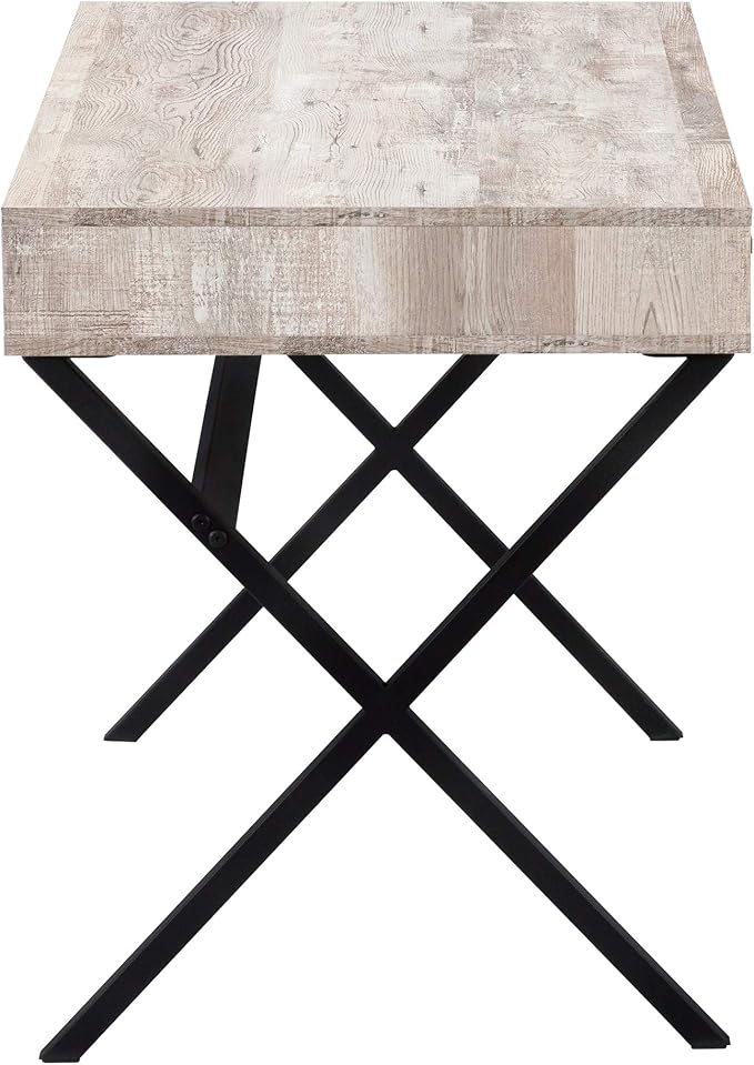Contemporary Home Office Computer Desk 48 Laptop Desk with Storage Drawers Beige Laminate Black Metal Legs